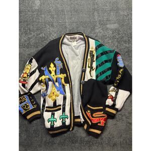 Vintage Absolutely No Jeans Cardigan Women's One Size Royalty Crest Patchwork